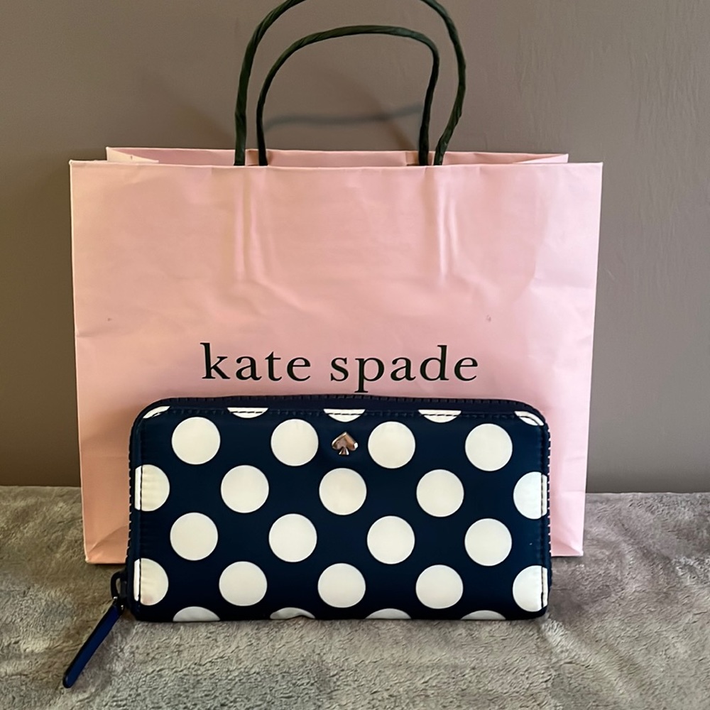 Kate Spade Jae Large Continental Wallet Blue/Turquoise White Polka Dots